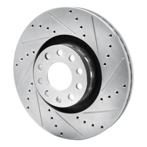 Audi A8 Brake Rotor (1) - Front Right - R1 Concepts - Drilled & Slotted - Silver - `00-`03